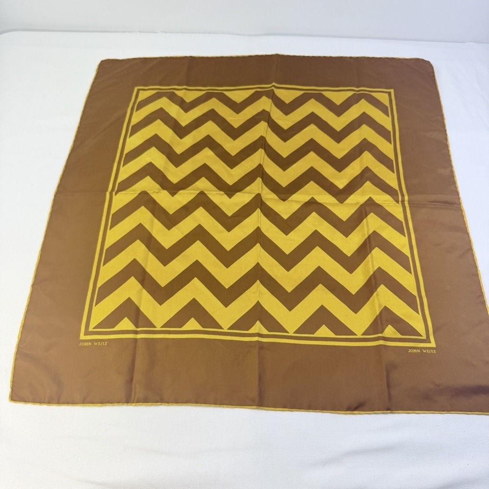 John Weitz Vintage Brown & Yellow Chevron Silk Scarf Italy 80's Boho Cottage